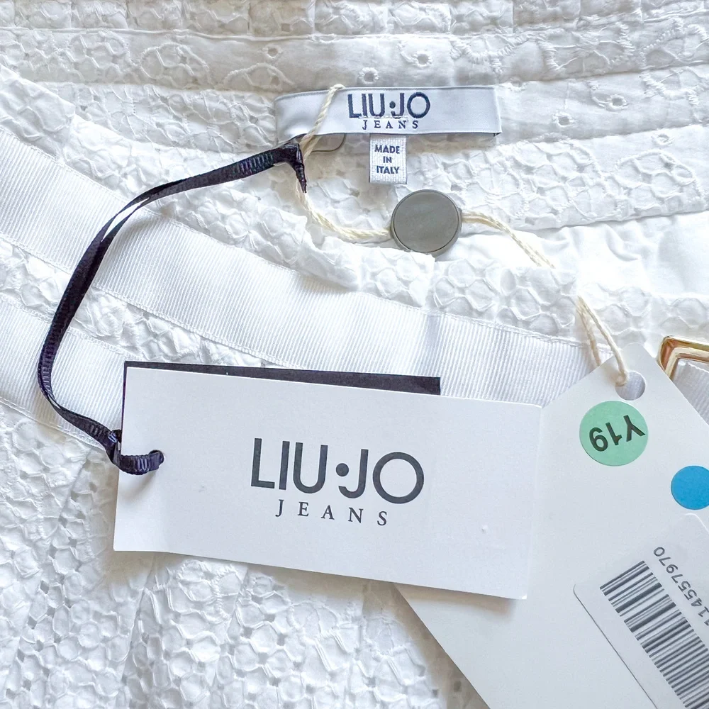 Liu Jo White Eyelet Pleated Cotton Asymmetrical Skirt 6US 42IT Italy Made NWT